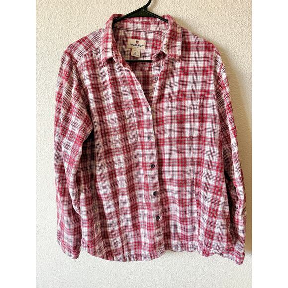 Vintage Y2K Woolrich Women's Red Flannel Button Down Long Sleeve Shirt - Large - Picture 1 of 6